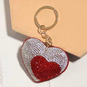 Bag Charm, Pave' Red and Clear Crystals, Heart in Heart
